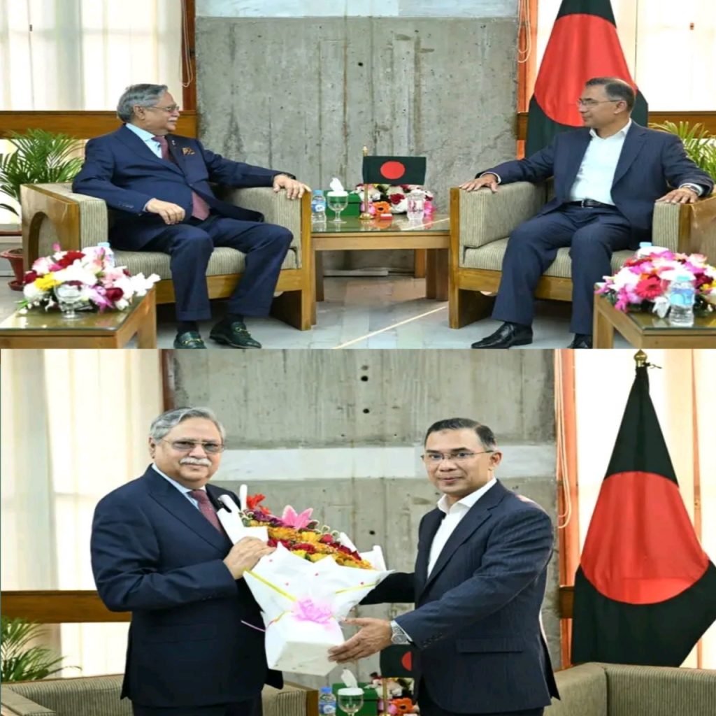 রাষ্ট্রপতি মো. সাহাবুদ্দিন  প্রধানমন্ত্রী জনাব তারেক রহমান ফুলেল শুভেচ্ছা বিনিময়  সৌজন্য সাক্ষাৎ